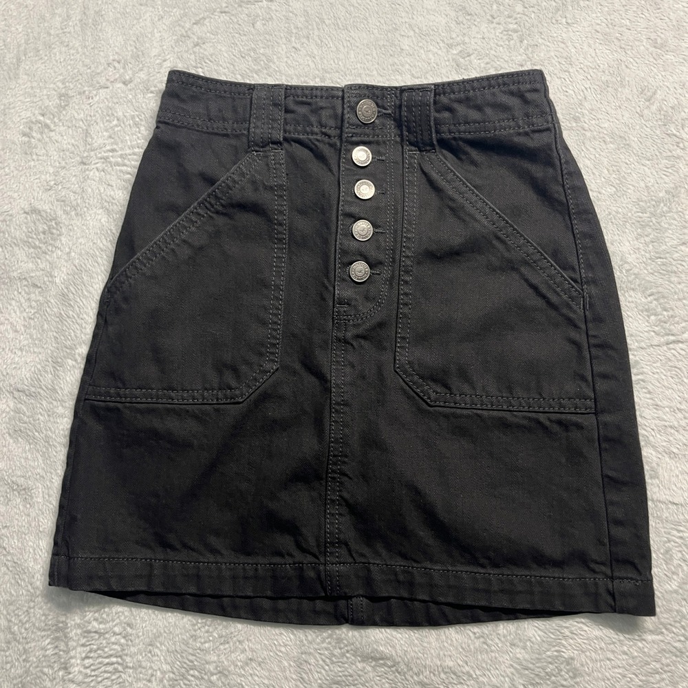 Hollister Mini Skirt Womens Black Ultra High Rise Button Fly Cotton Denim 00